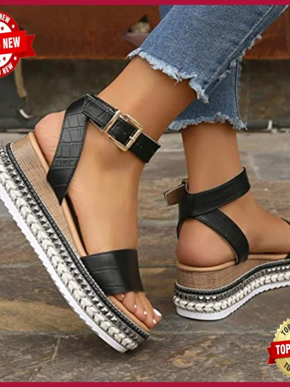 Women's Espadrilles Flatform Sandals Open Toe Ankle Strap Wedges Lightweight